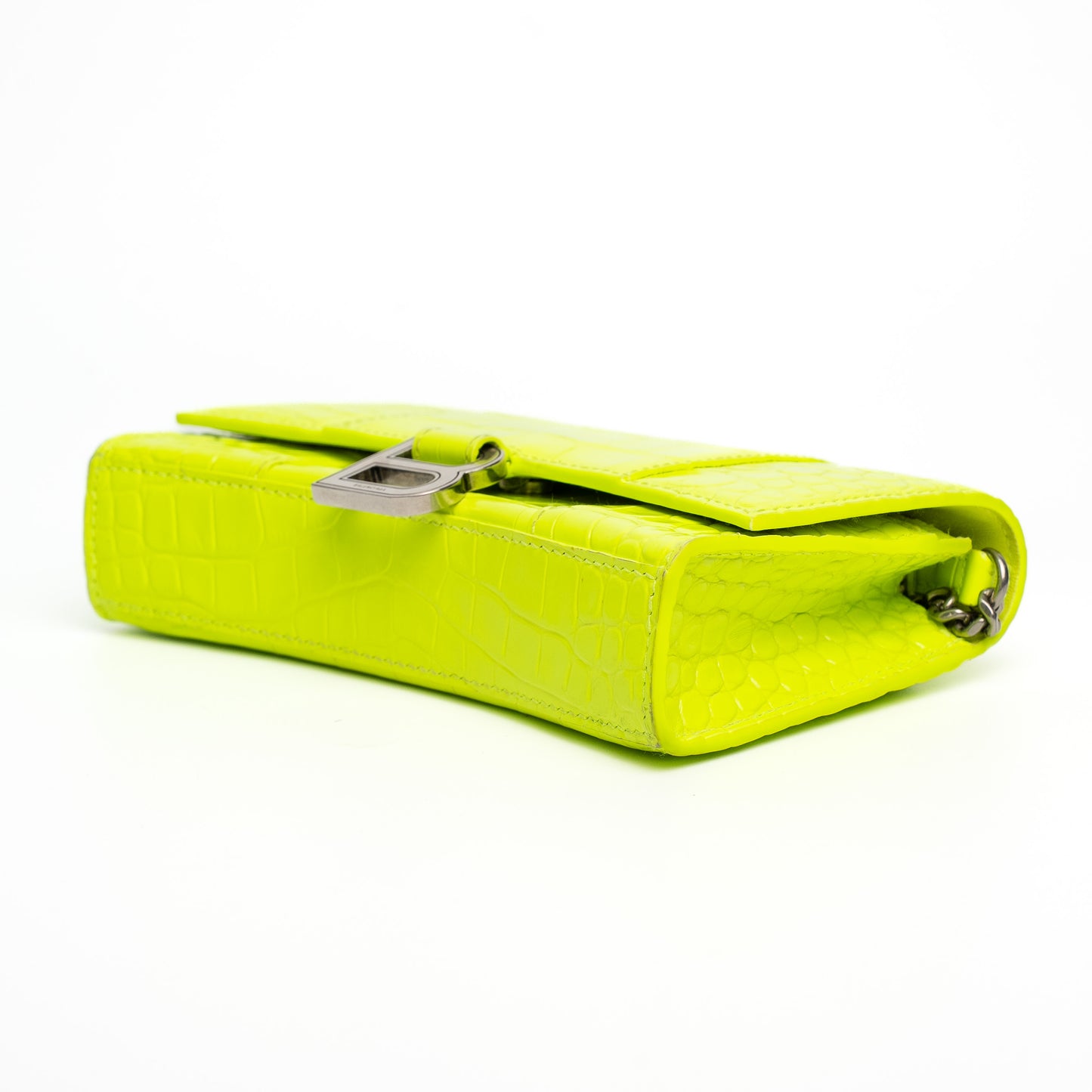 Balenciaga Hourglass Neon Croc Embossed Chain Wallet