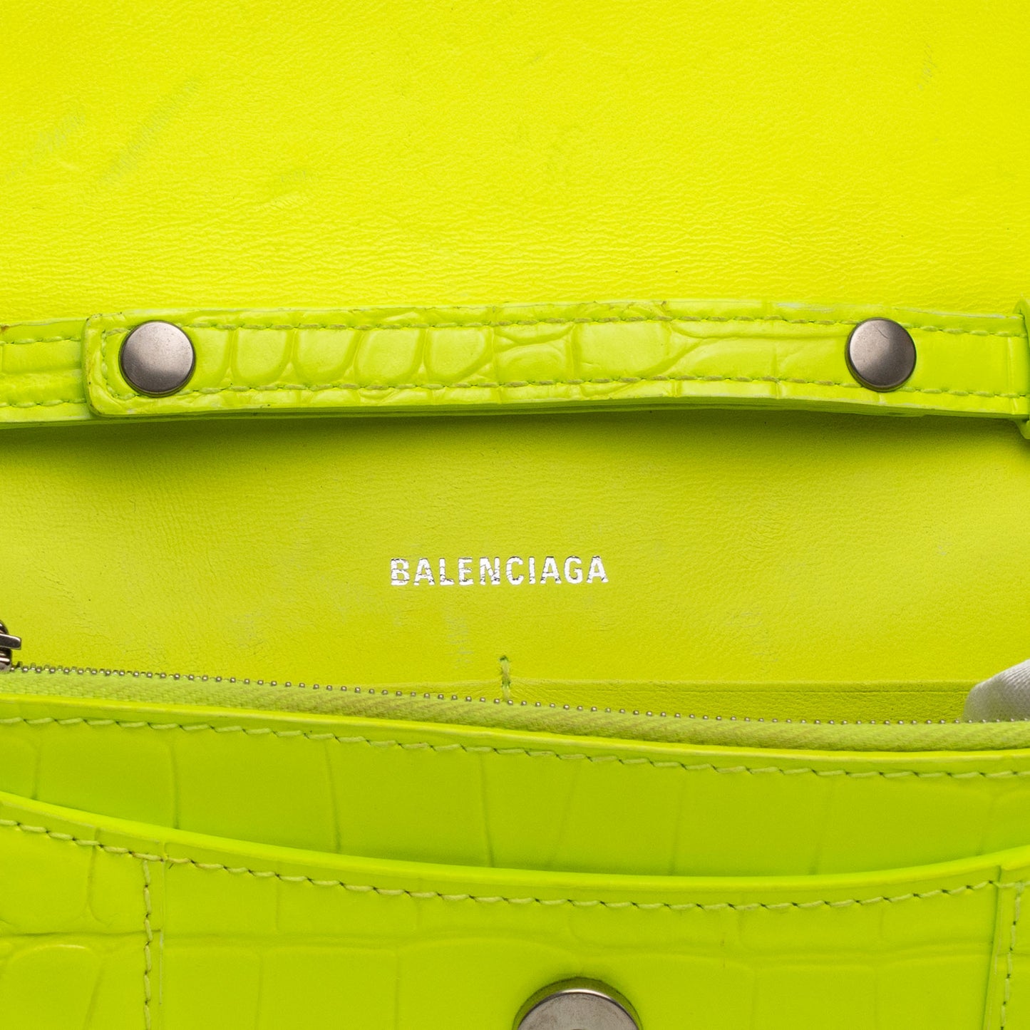 Balenciaga Hourglass Neon Croc Embossed Chain Wallet