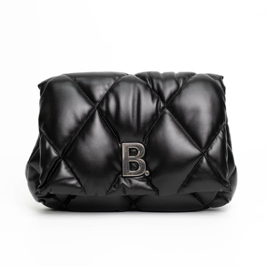 Balenciaga Touch Puffy Black Leather Clutch Bag