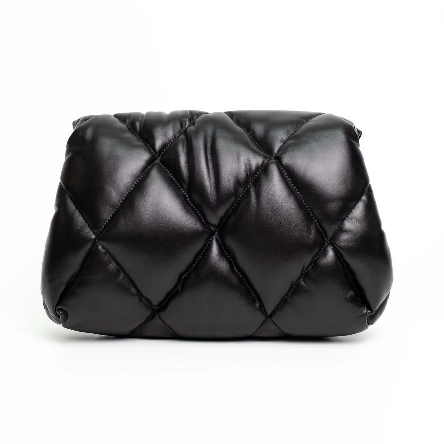 Balenciaga Touch Puffy Black Leather Clutch Bag