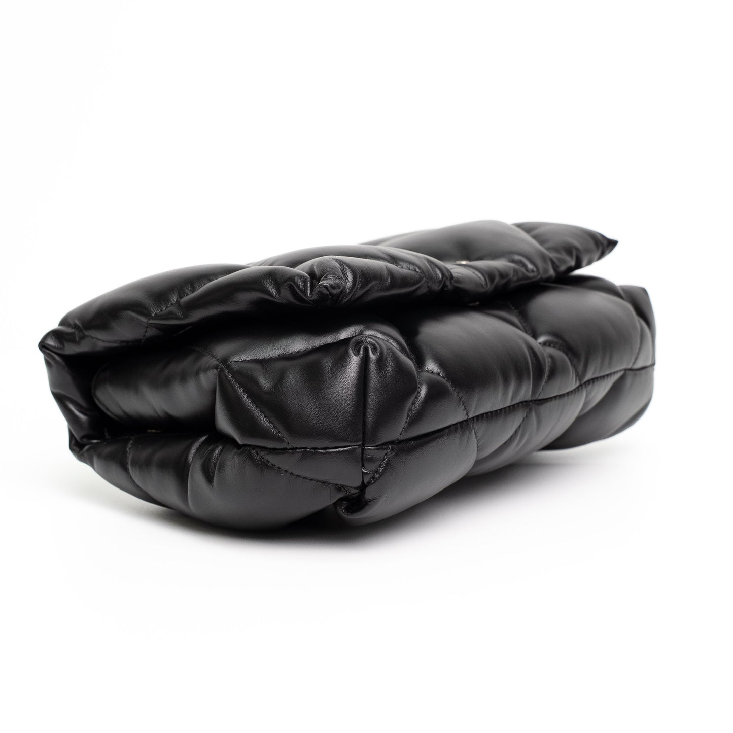 Balenciaga Touch Puffy Black Leather Clutch Bag