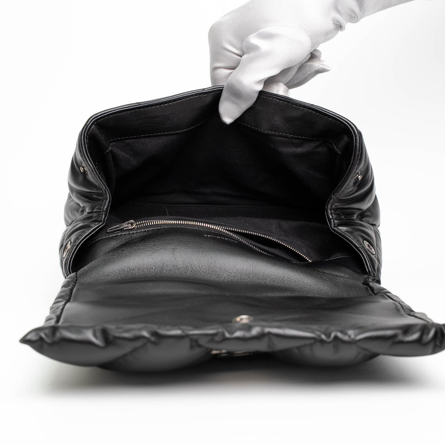 Balenciaga Touch Puffy Black Leather Clutch Bag