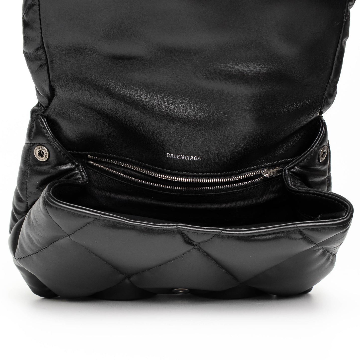 Balenciaga Touch Puffy Black Leather Clutch Bag