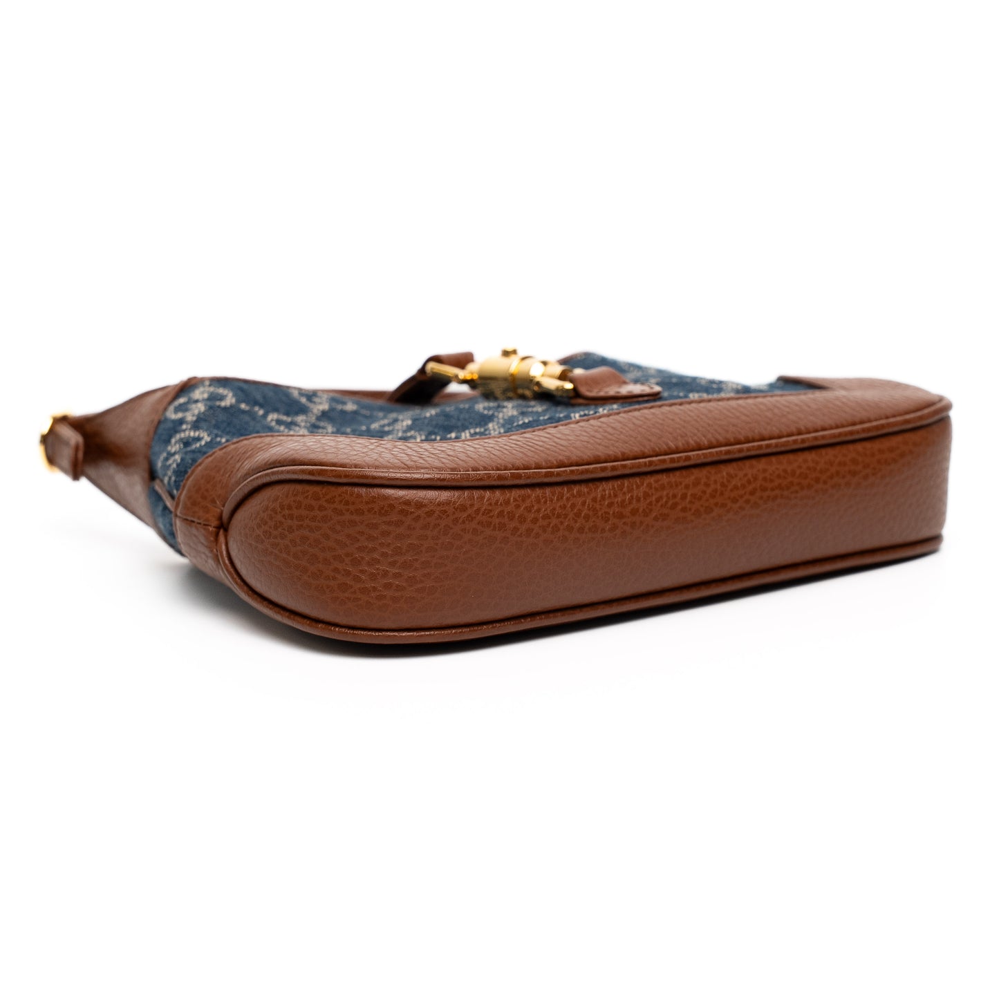 Gucci Jackie 1961 GG Denim Brown Leather Shoulder Bag