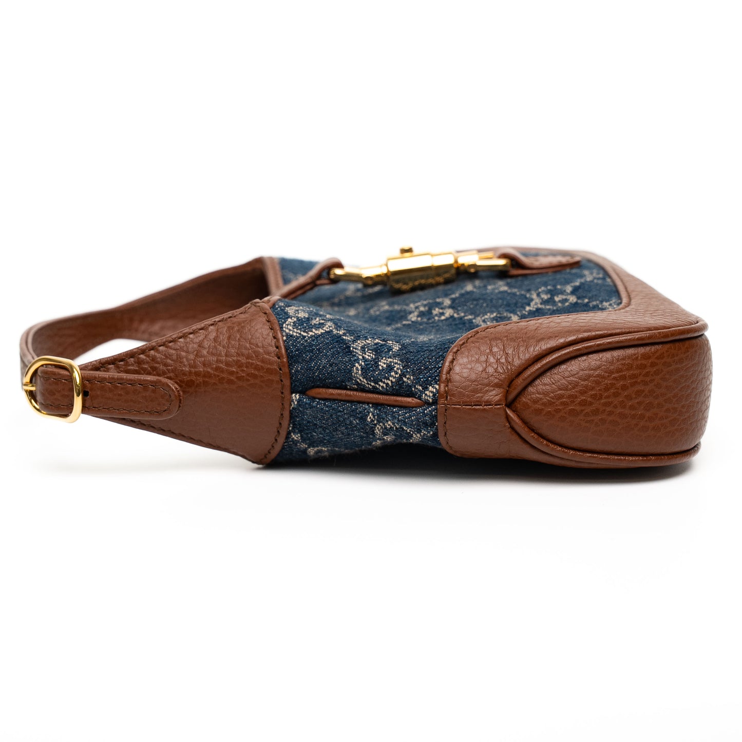 Gucci Jackie 1961 GG Denim Brown Leather Shoulder Bag