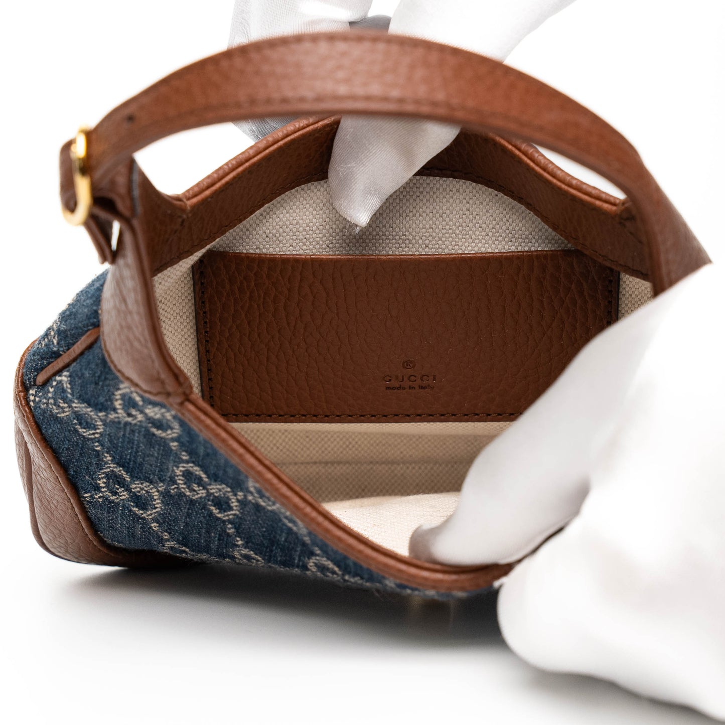 Gucci Jackie 1961 GG Denim Brown Leather Shoulder Bag
