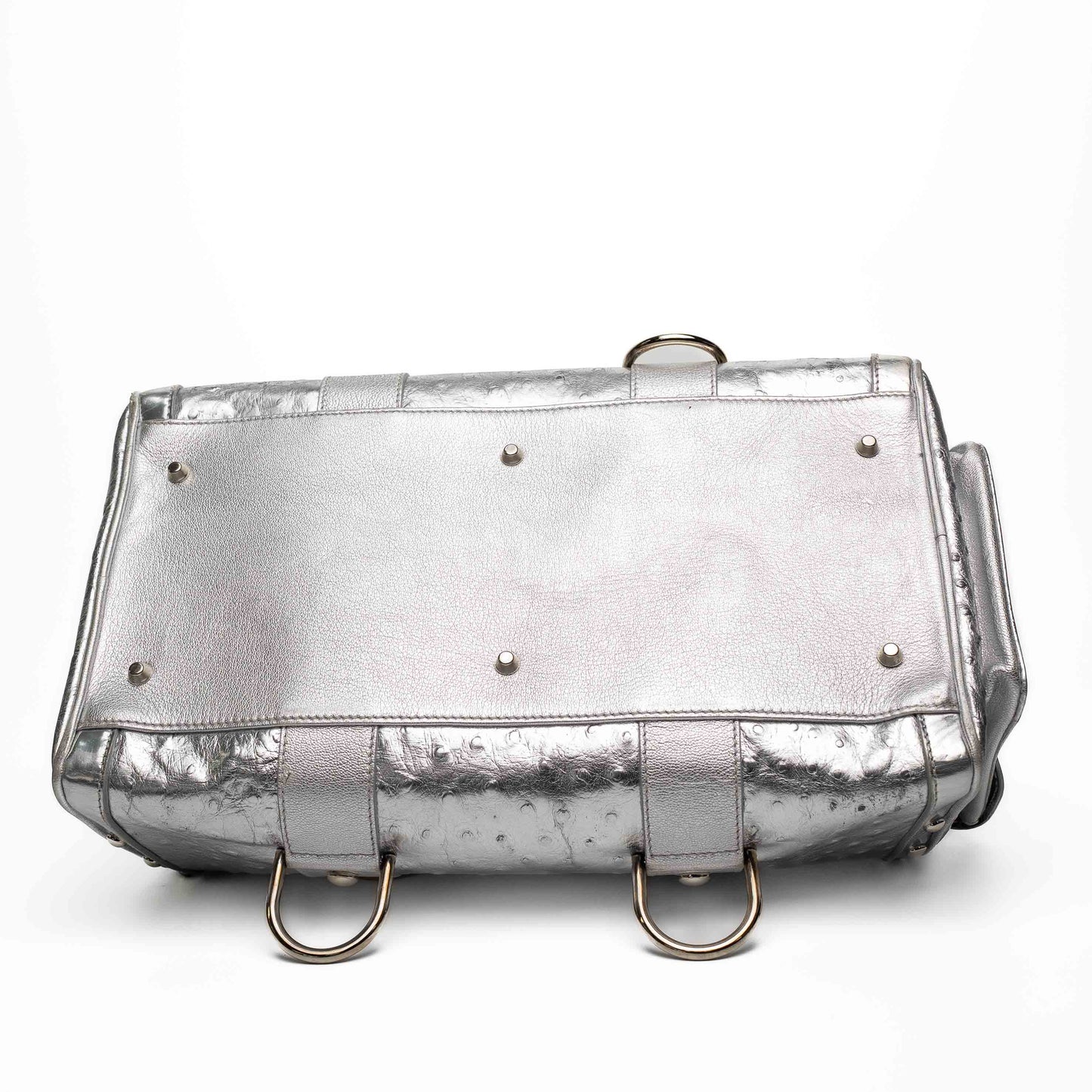 Versace Silver Ostrich Embossed Leather Satchel Bag