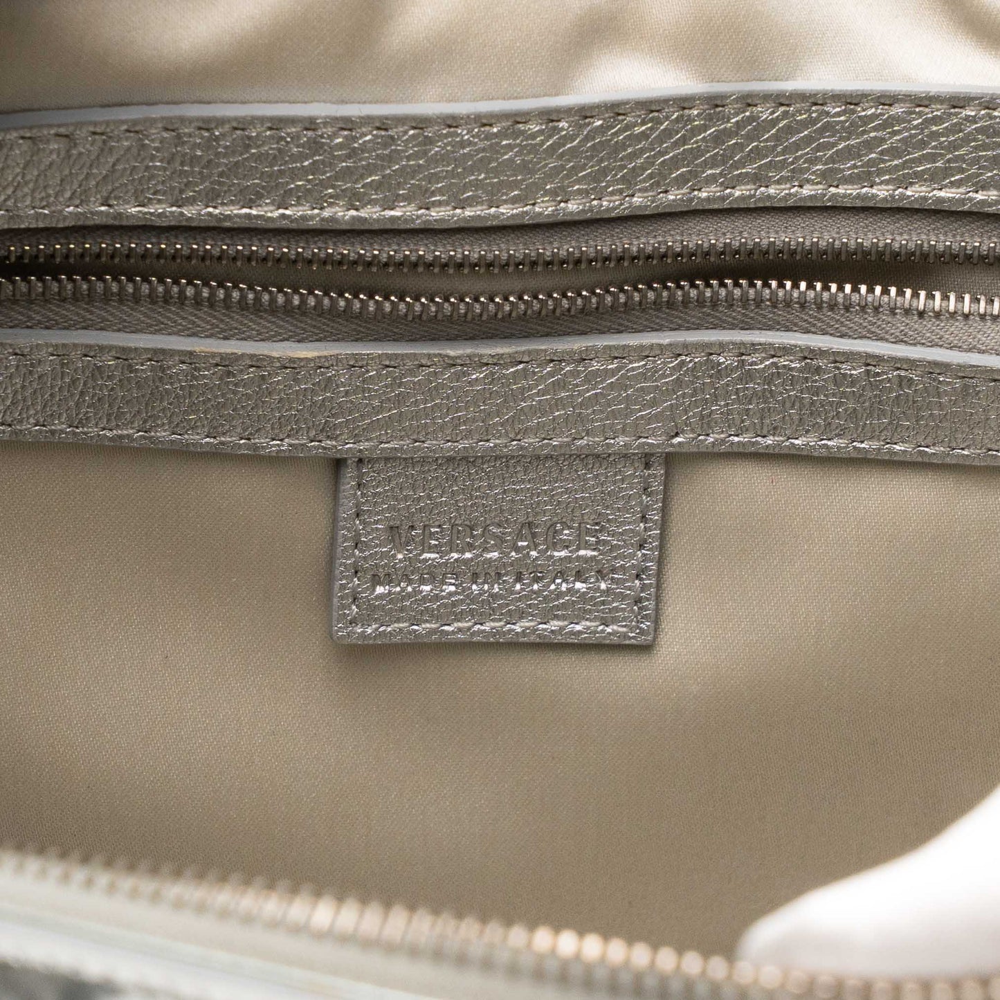 Versace Silver Ostrich Embossed Leather Satchel Bag