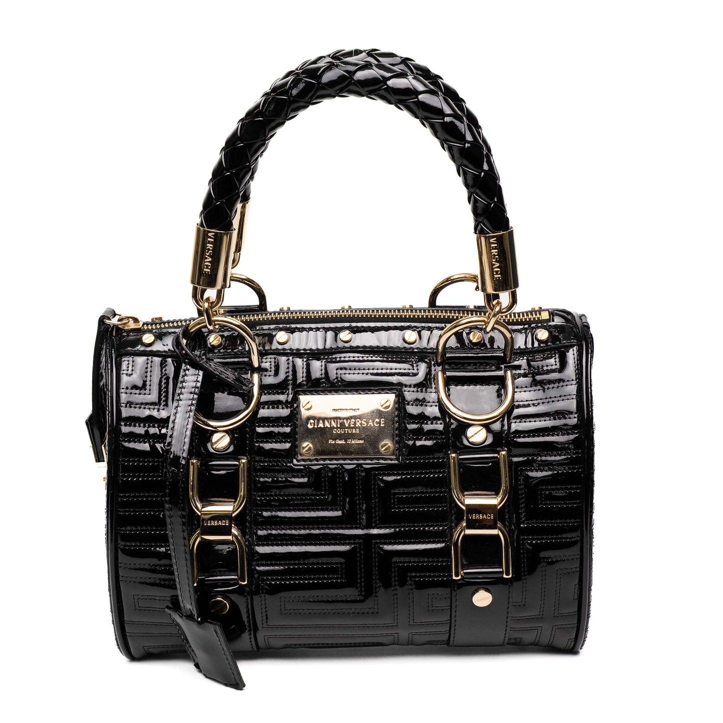 Versace Black Patent Leather Top Handle Bag
