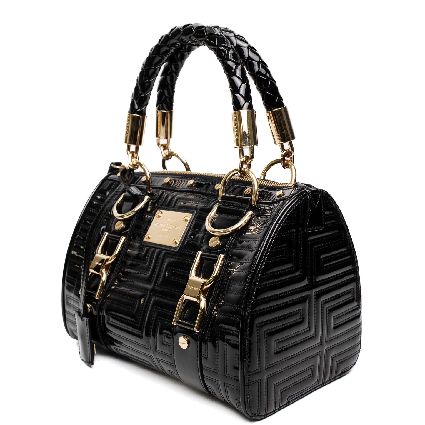 Versace Black Patent Leather Top Handle Bag