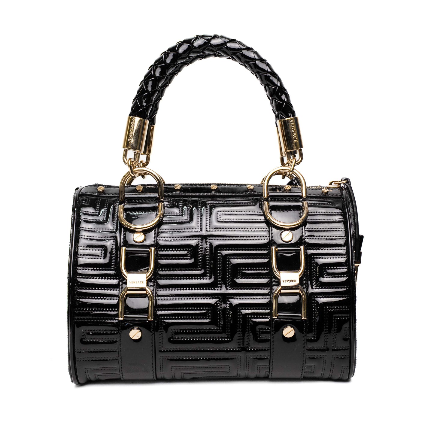 Versace Black Patent Leather Top Handle Bag