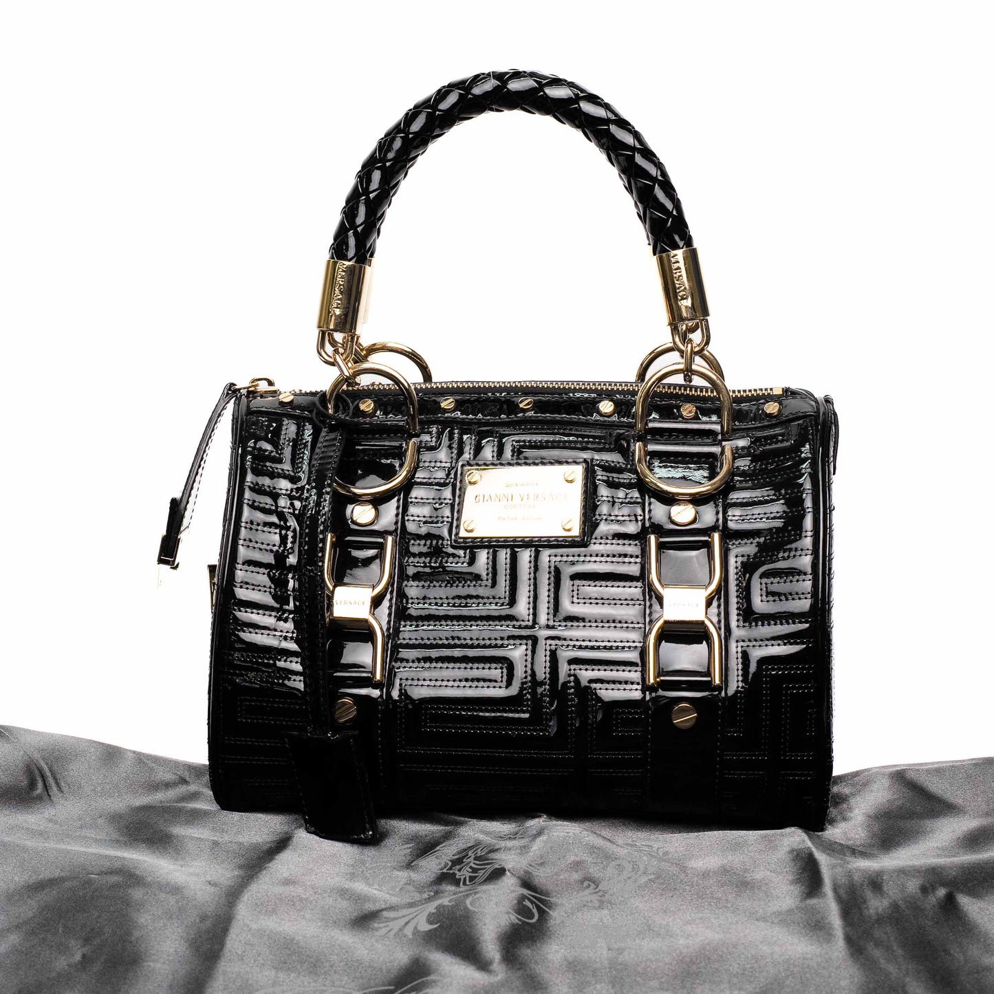 Versace Black Patent Leather Top Handle Bag