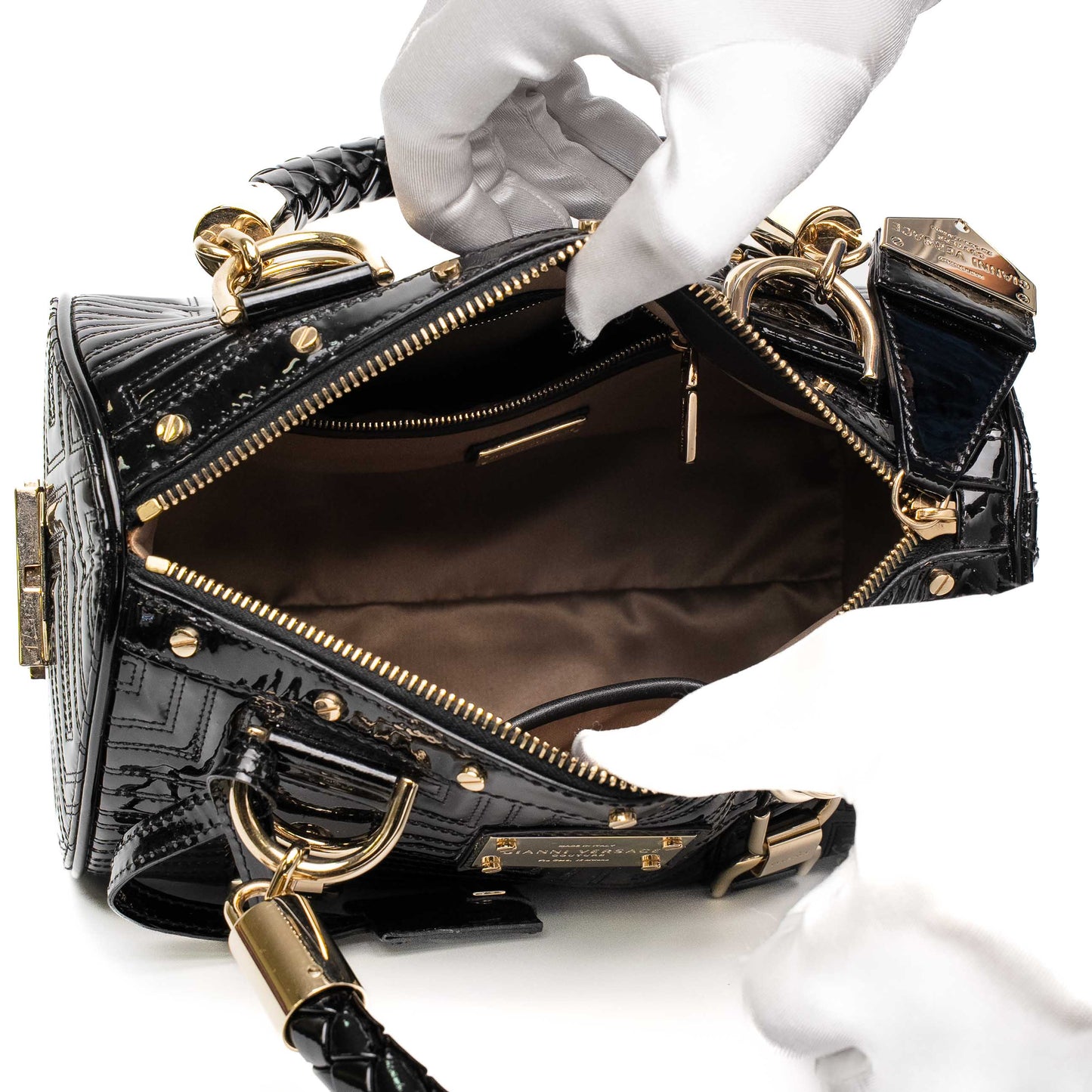 Versace Black Patent Leather Top Handle Bag