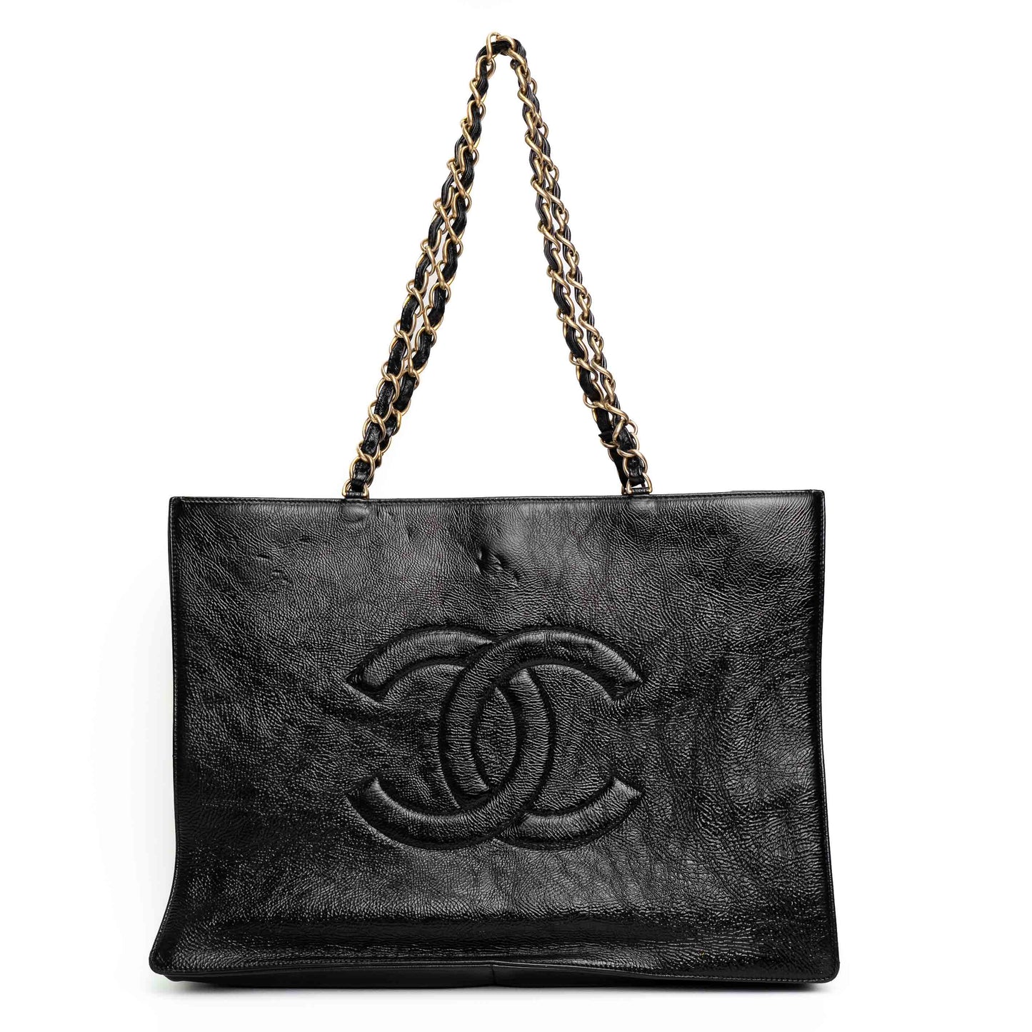 Chanel Large CC Black Leather Chain Tote Bag