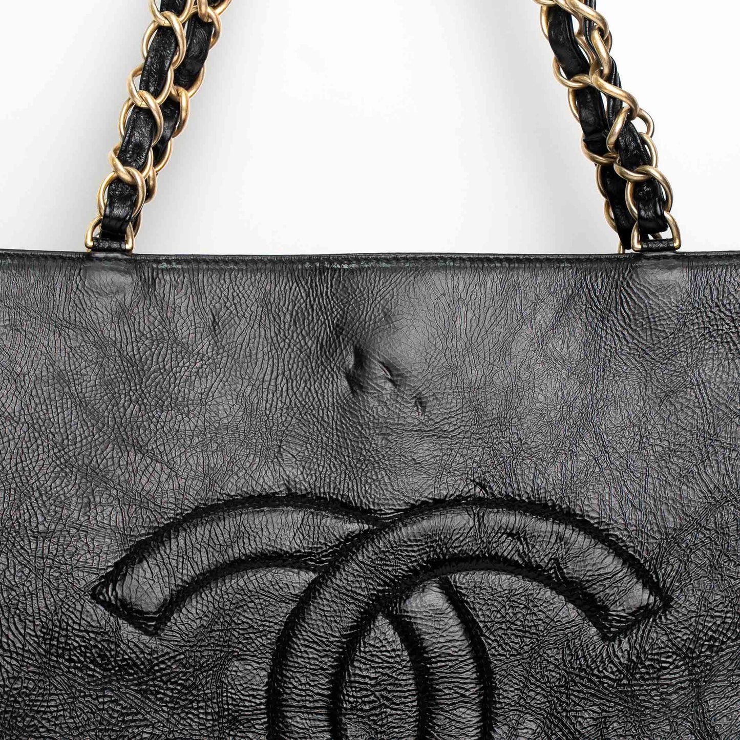 Chanel Large CC Black Leather Chain Tote Bag