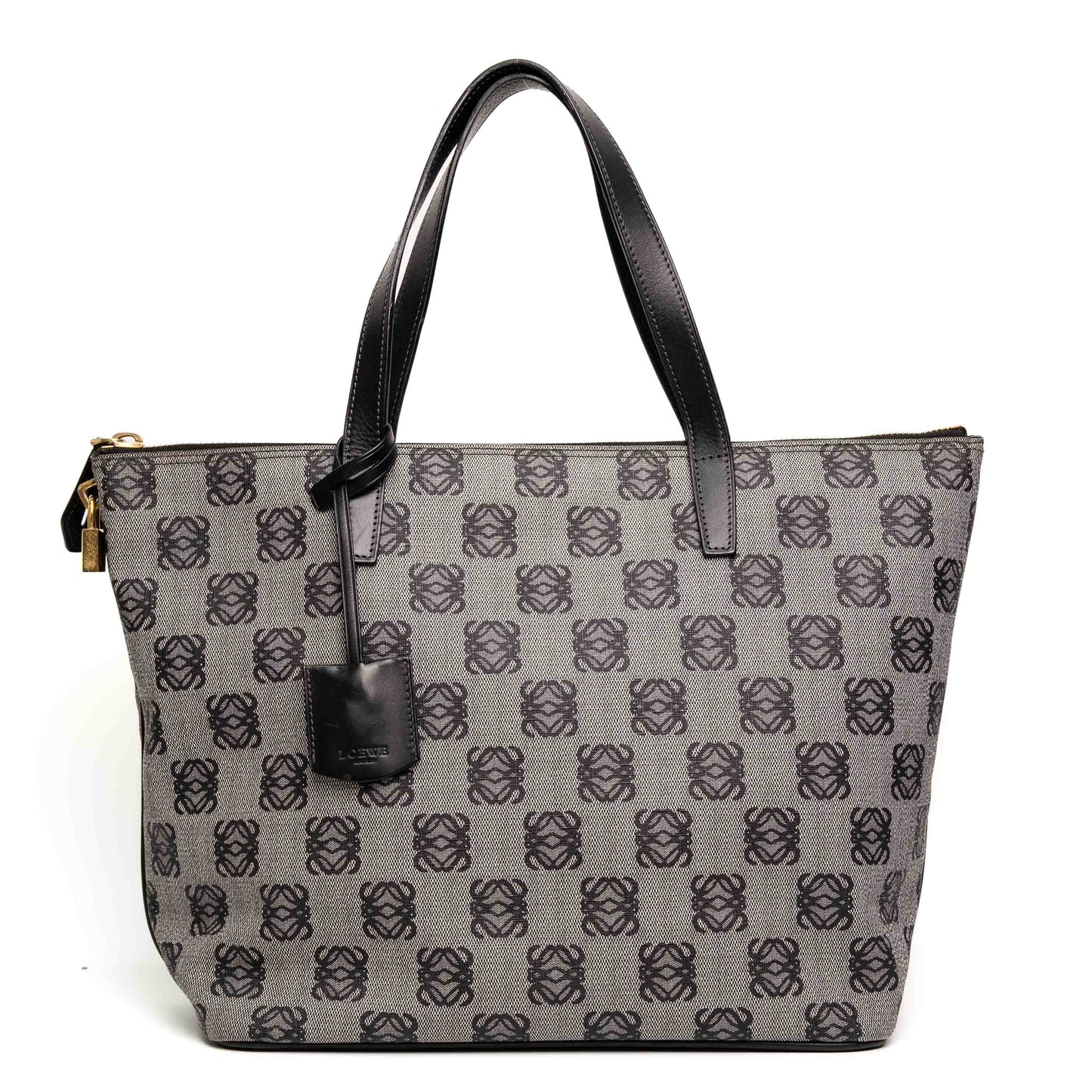 Loewe Anagram Grey Black Leather Tote