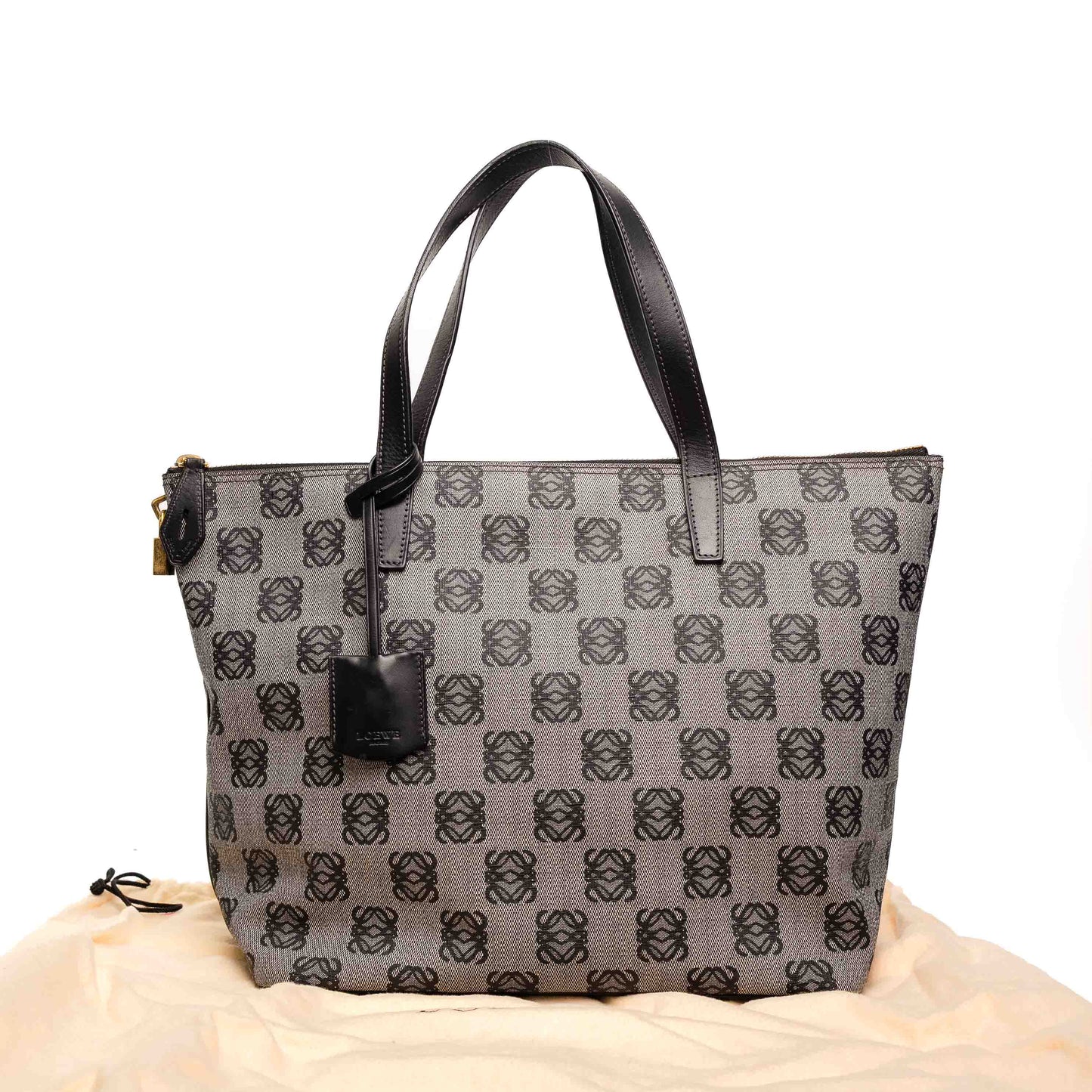 Loewe Anagram Grey Black Leather Tote