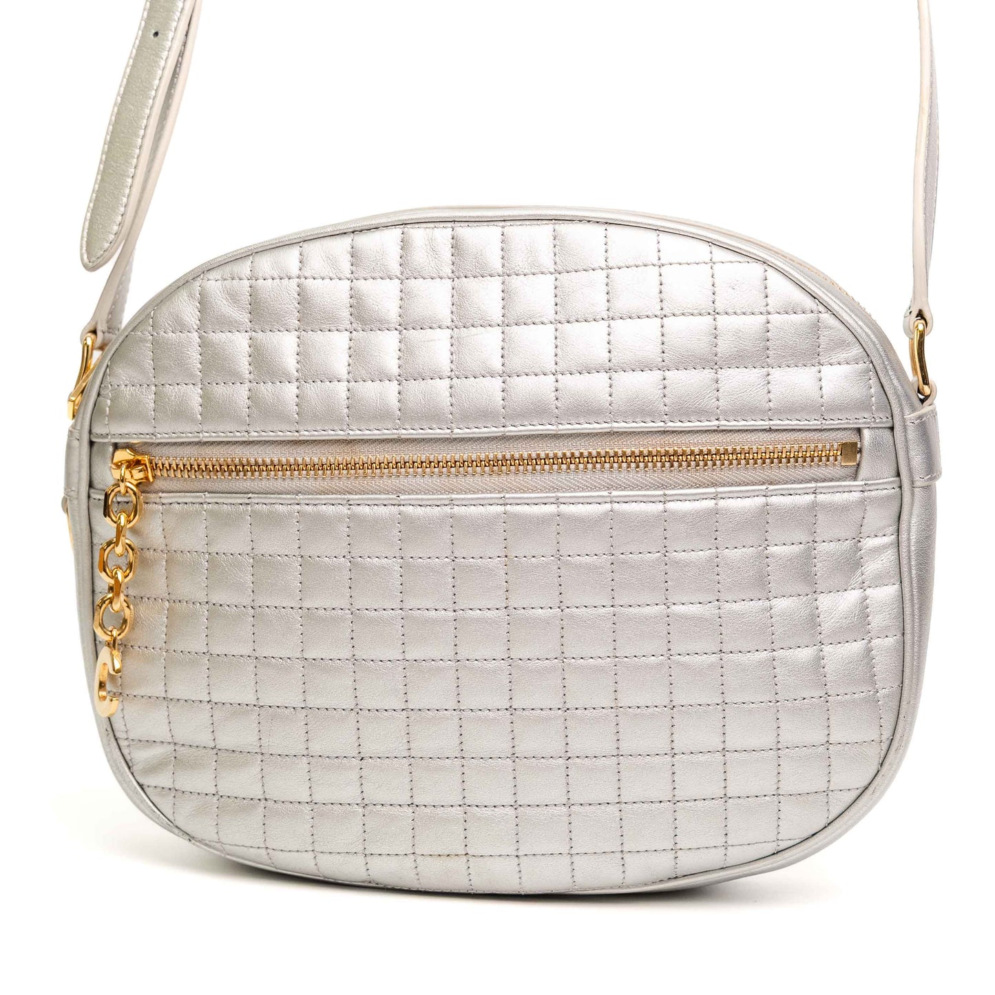 Celine C Charm Silver Leather Crossbody Bag