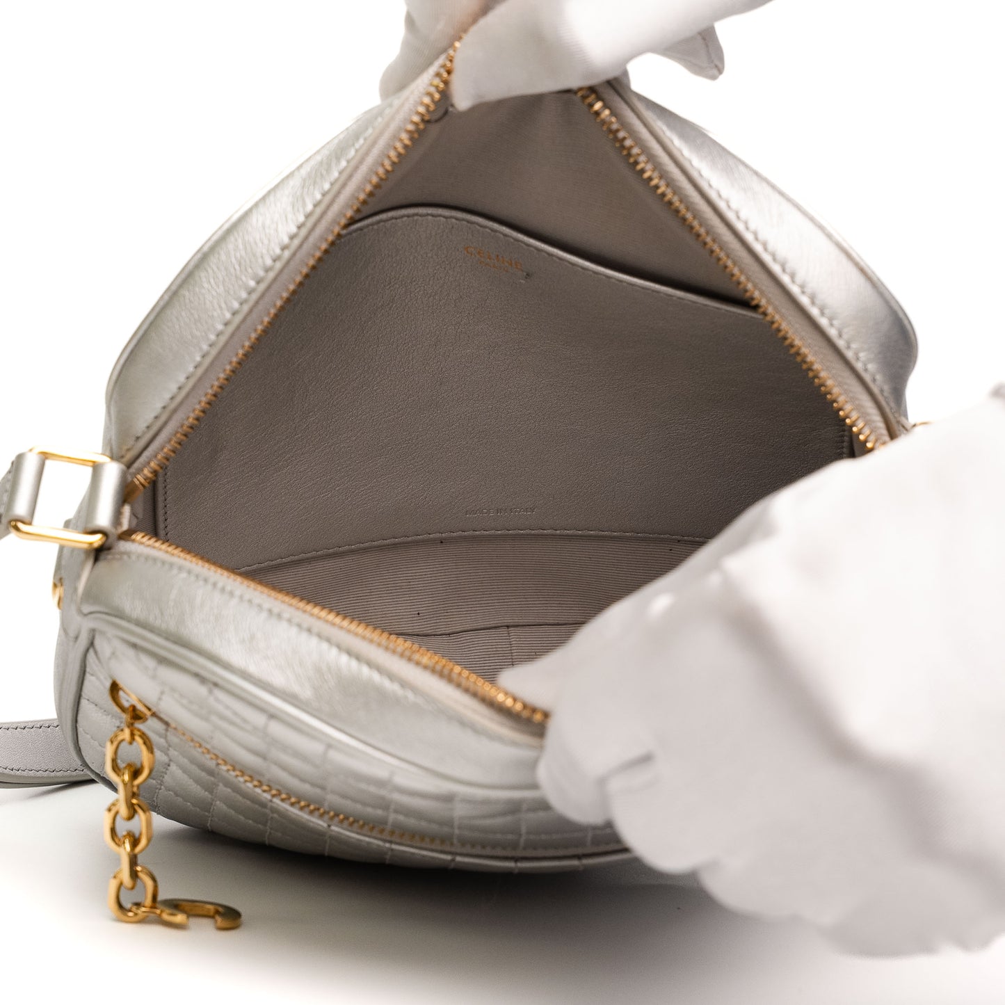 Celine C Charm Silver Leather Crossbody Bag