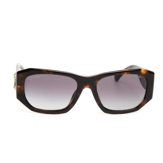 Chanel Havana Tweed Gradient Rectangle Sunglasses