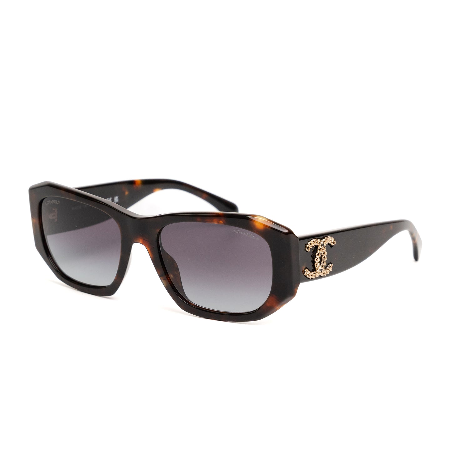 Chanel Havana Tweed Gradient Rectangle Sunglasses