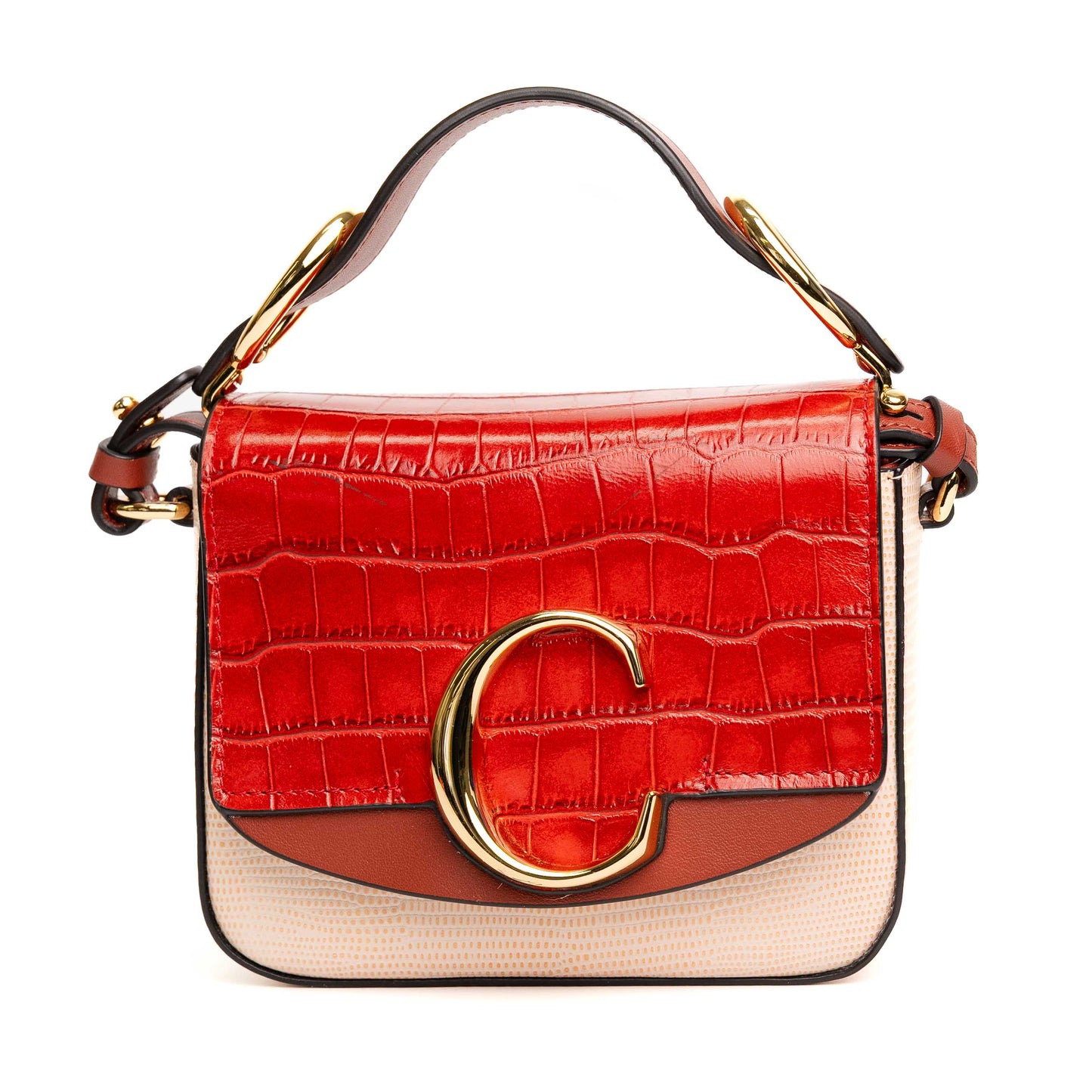 Chloe  C Red Croc-Embossed Leather Bag