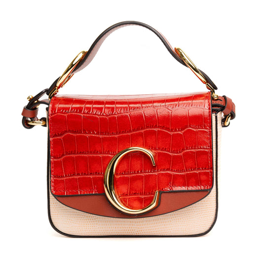 Chloe  C Red Croc-Embossed Leather Bag