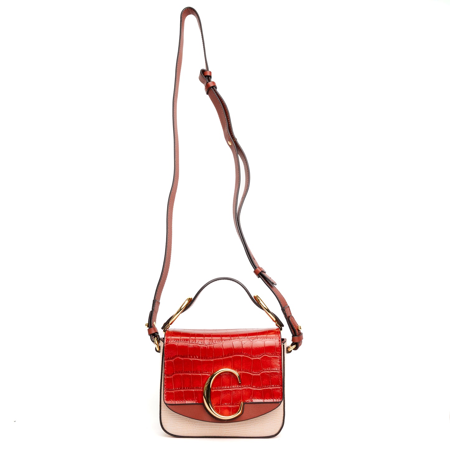Chloe  C Red Croc-Embossed Leather Bag