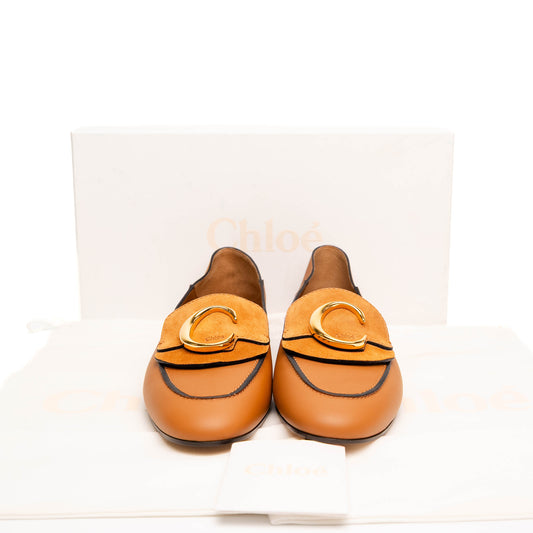 Chloe Brown Leather C Buckle Loafers