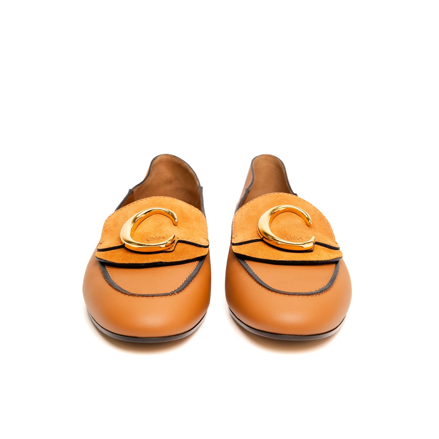 Chloe Brown Leather C Buckle Loafers