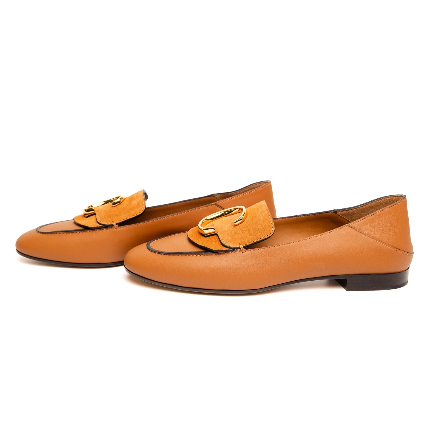 Chloe Brown Leather C Buckle Loafers
