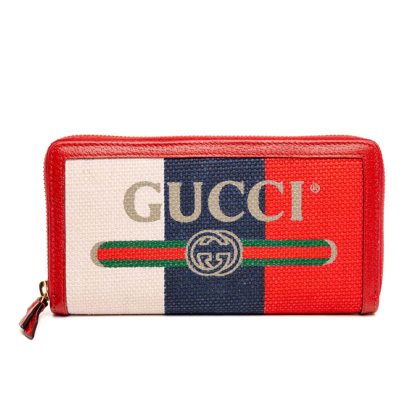 Gucci Logo Print Red Zip Wallet