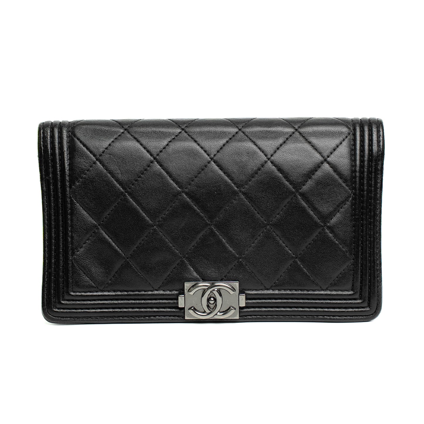 Chanel Boy Black Quilted Chain Wallet