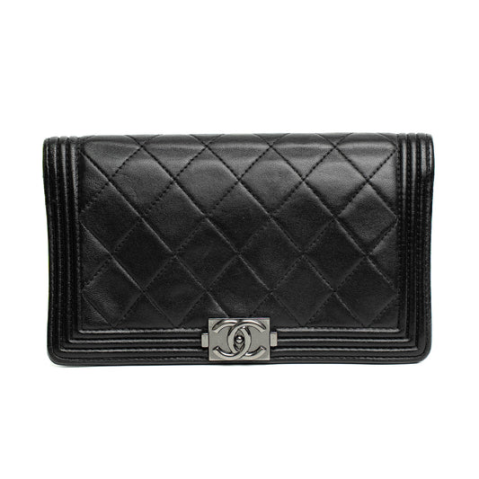 Chanel Boy Black Quilted Chain Wallet
