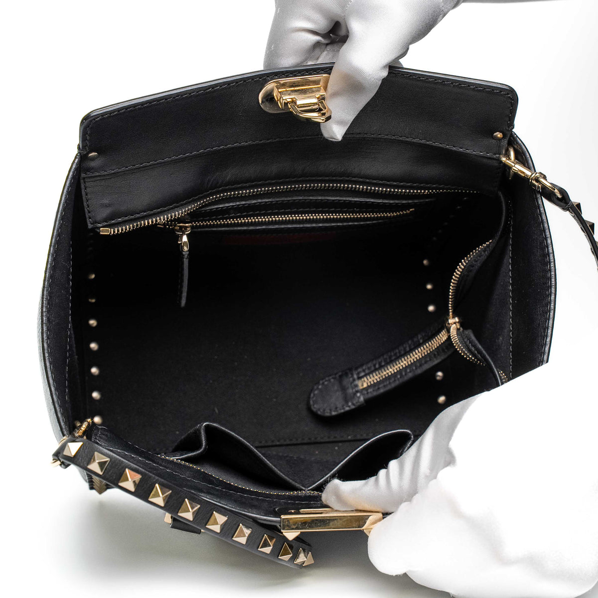 Valentino Garavani Small Rockstud Black Leather Tote
