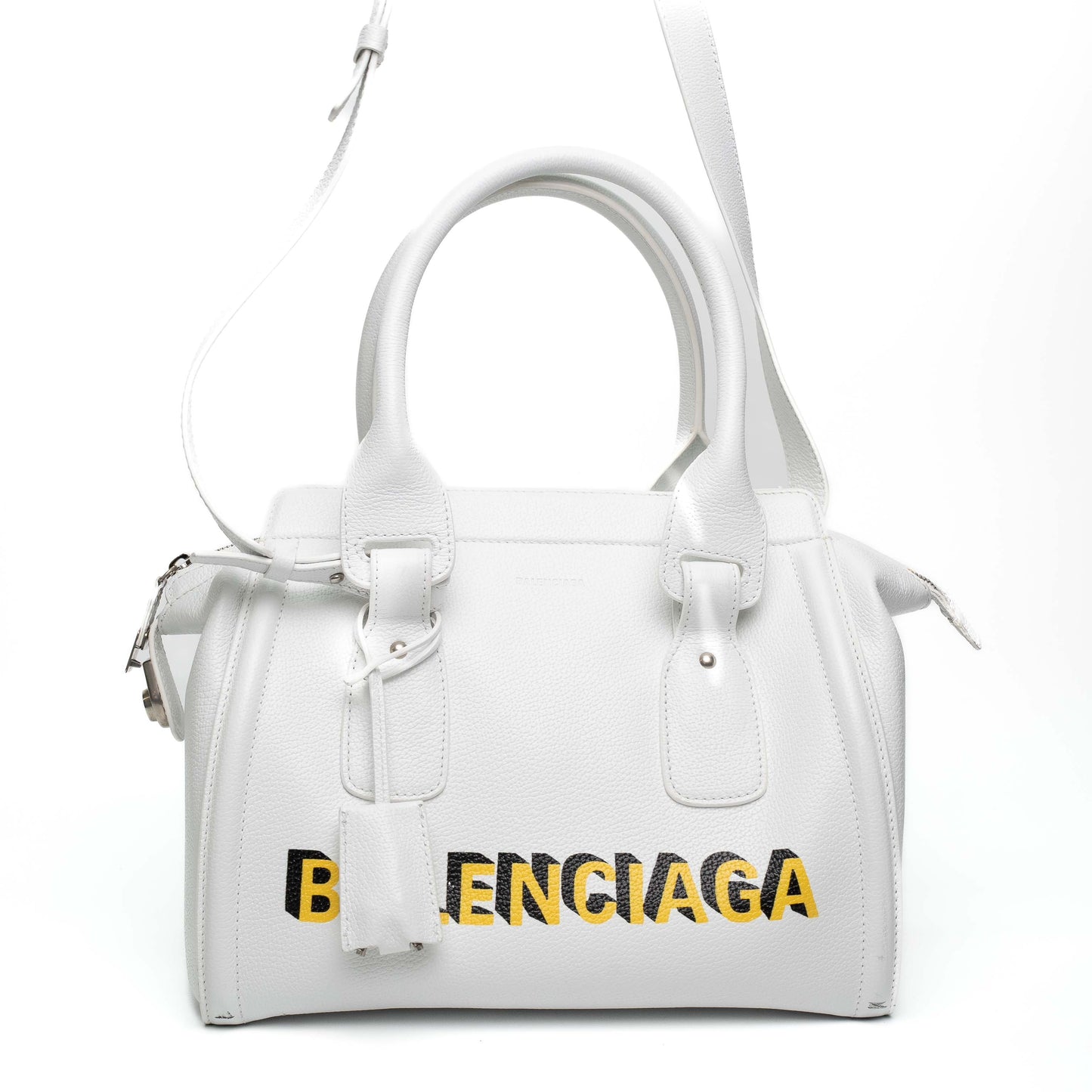 Balenciaga Monday White Leather Bowling Bag