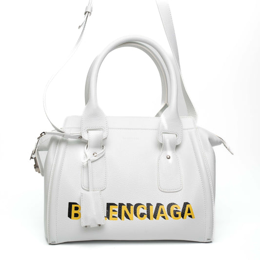 Balenciaga Monday White Leather Bowling Bag