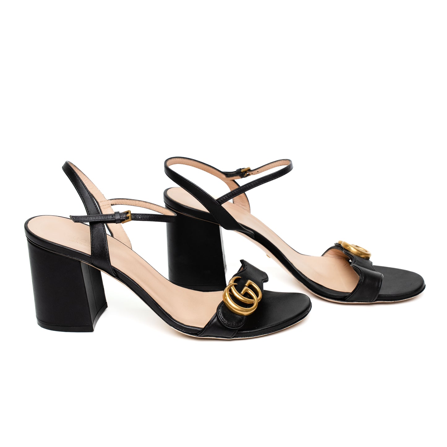 Gucci Black Leather Mid Heel Sandals