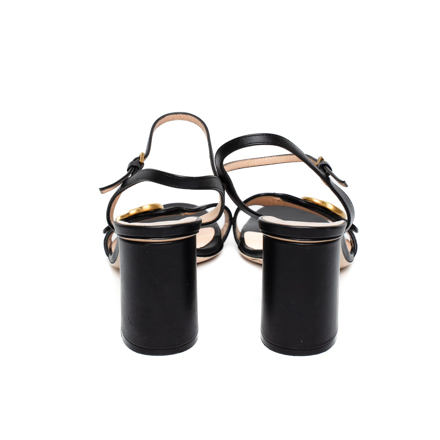 Gucci Black Leather Mid Heel Sandals