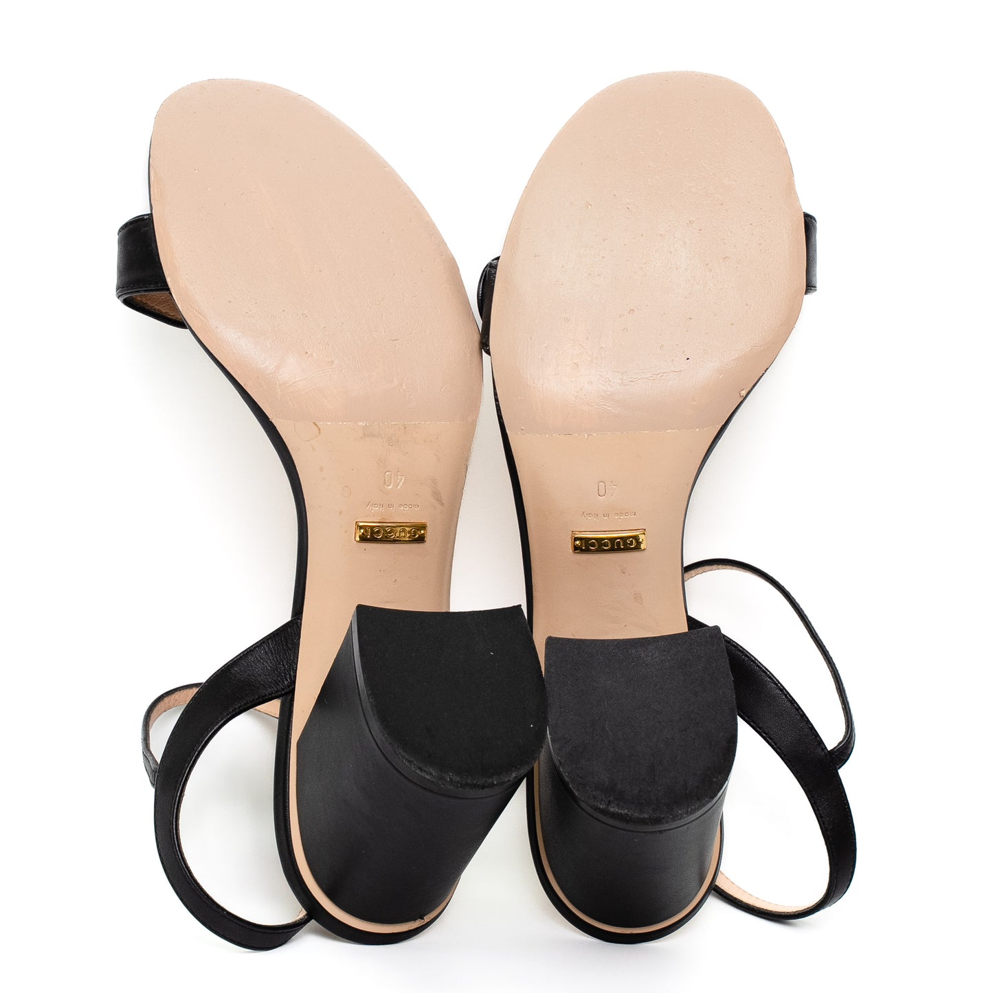 Gucci Black Leather Mid Heel Sandals