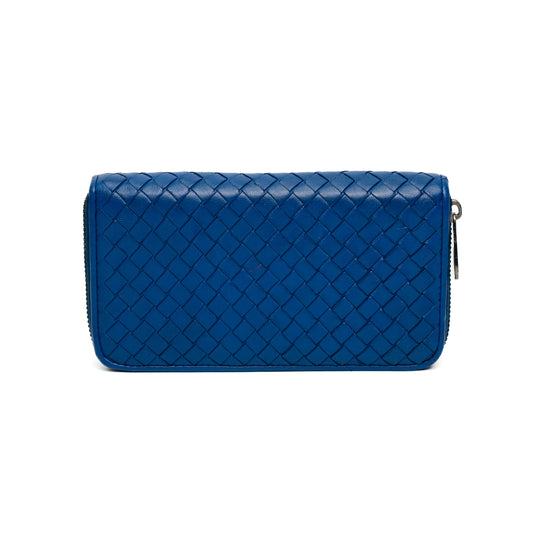 Bottega Veneta Cobalt Intrecciato Zip Wallet