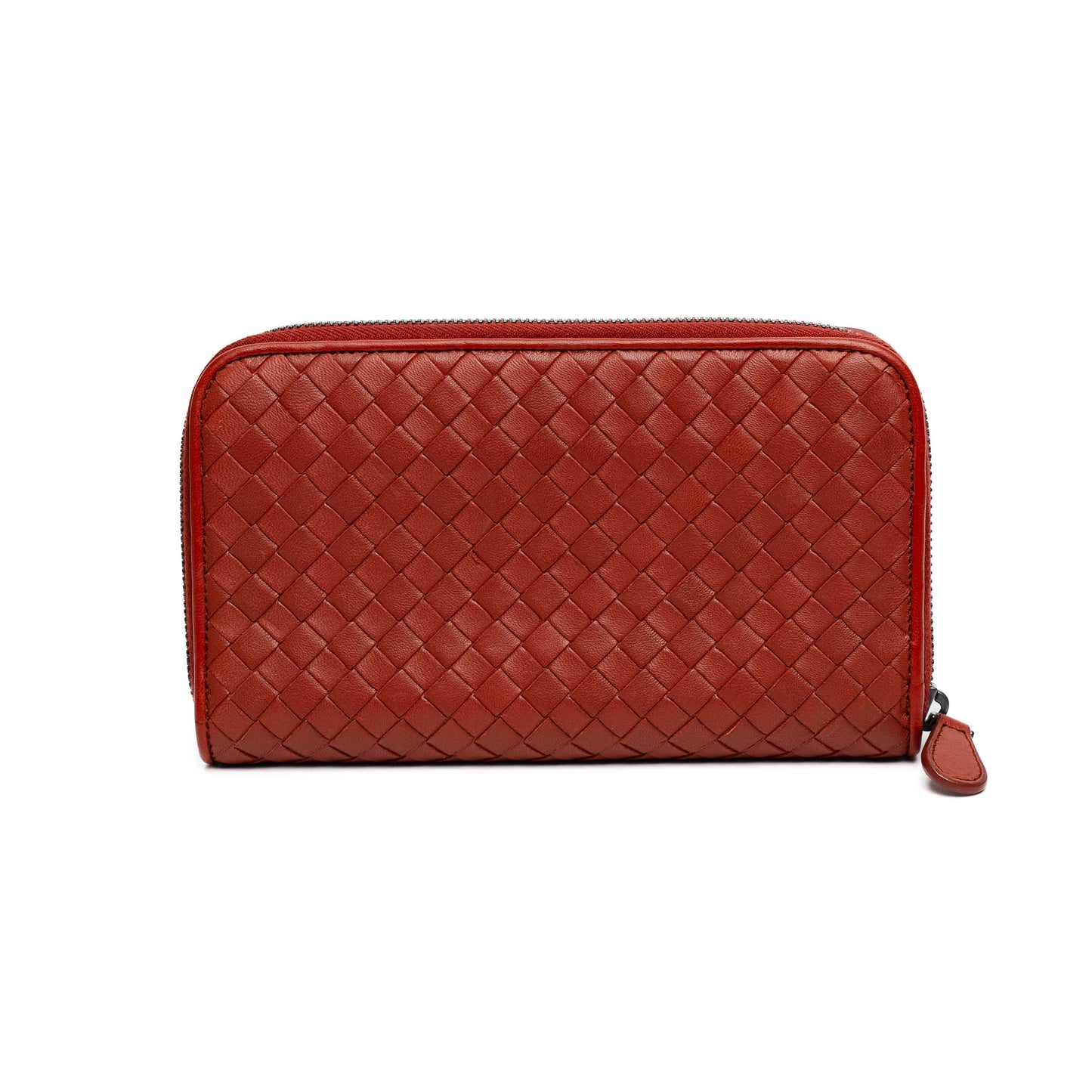 Bottega Veneta Red Intrecciato Zip Wallet