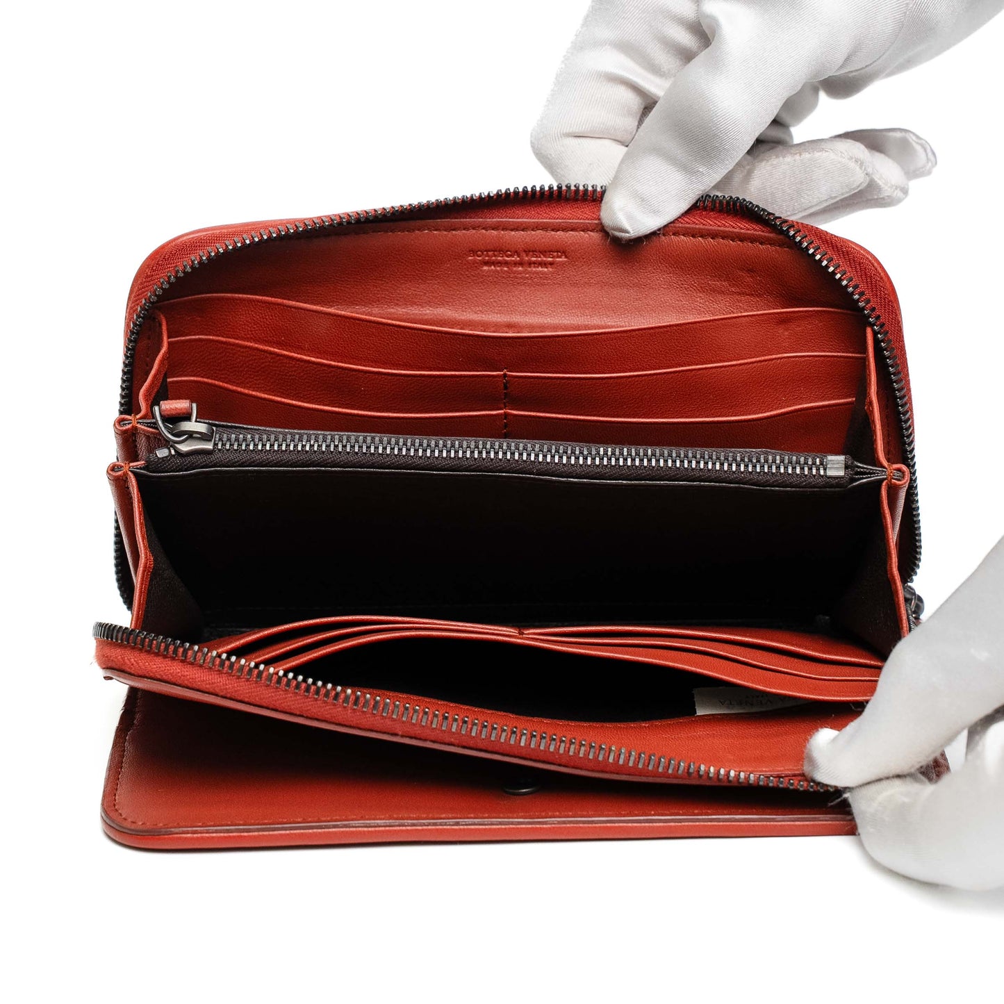 Bottega Veneta Red Intrecciato Zip Wallet