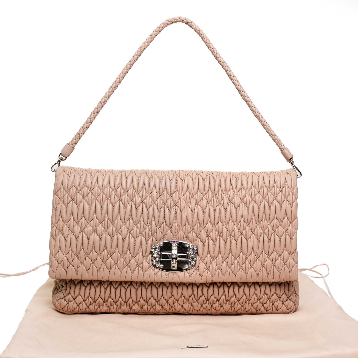 Miu Miu Cammeo Pink Matelasse Crystal Shoulder Bag