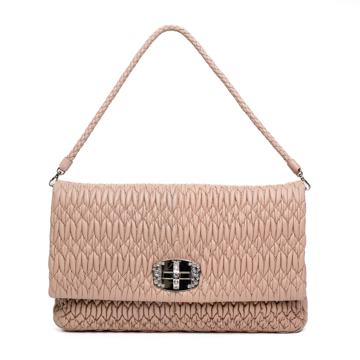 Miu Miu Cammeo Pink Matelasse Crystal Shoulder Bag