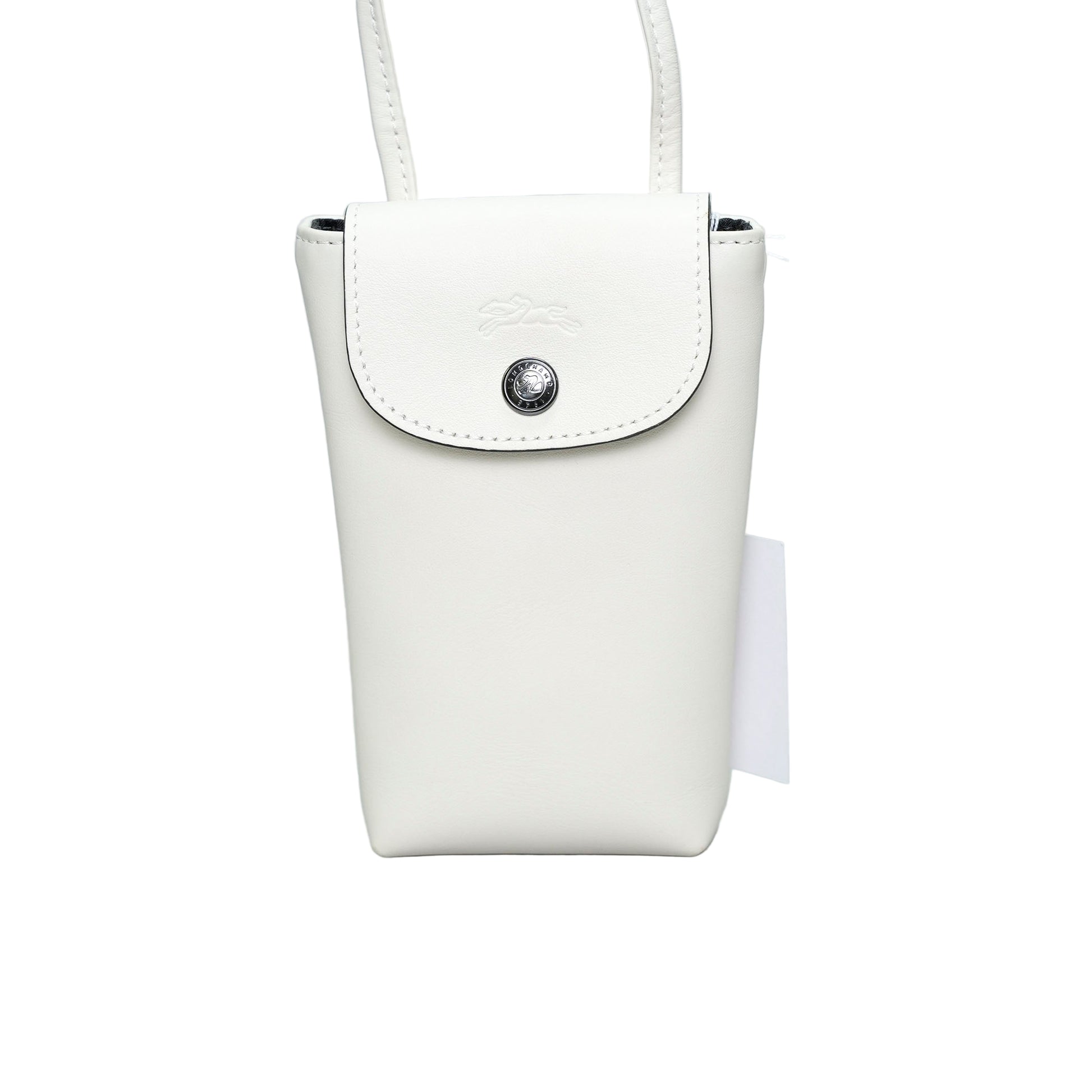 White handbag with a silver clasp on a white background