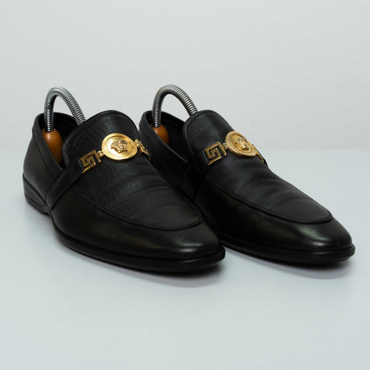 Versace Black Leather Medusa Slip-On Dress Loafers