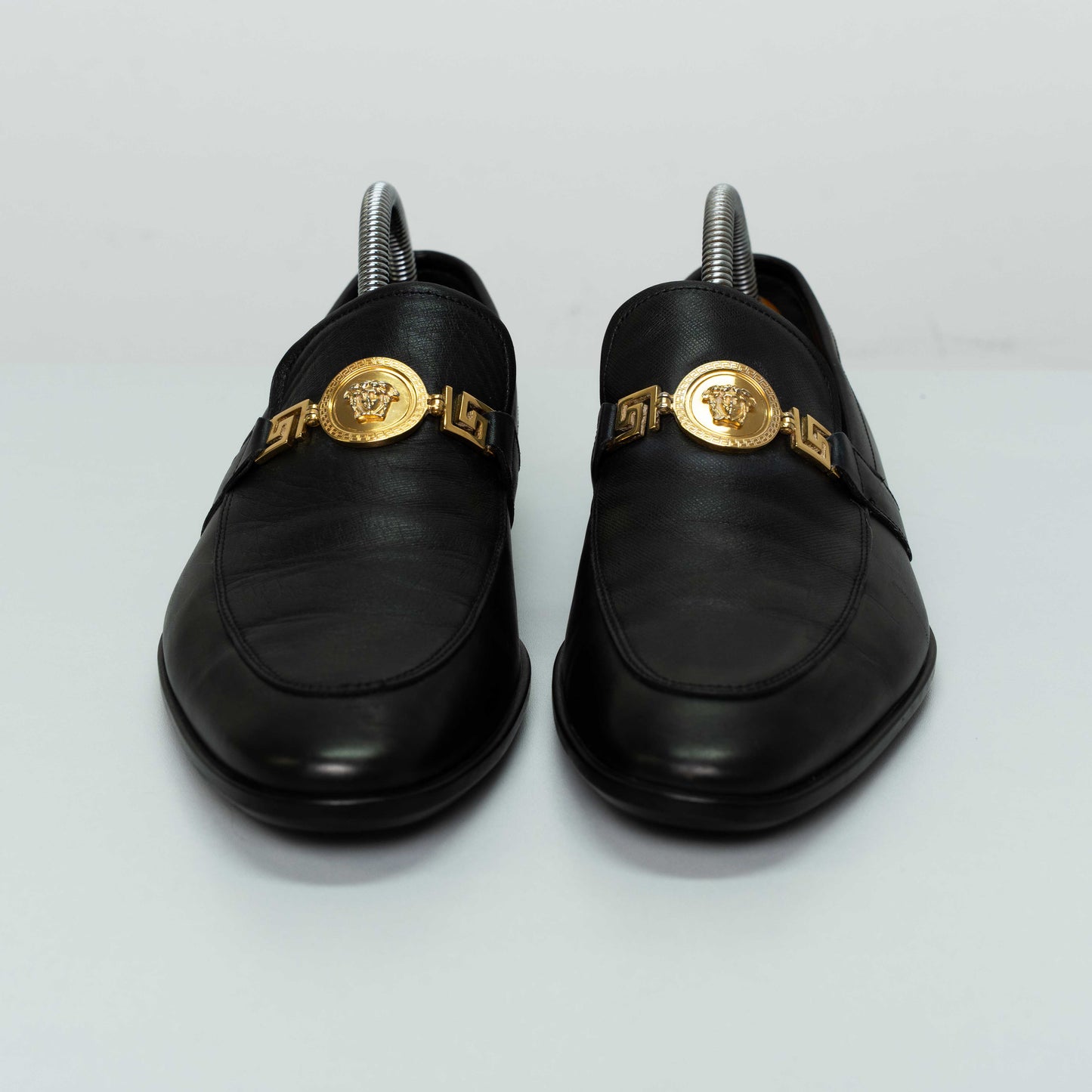 Versace Black Leather Medusa Slip-On Dress Loafers