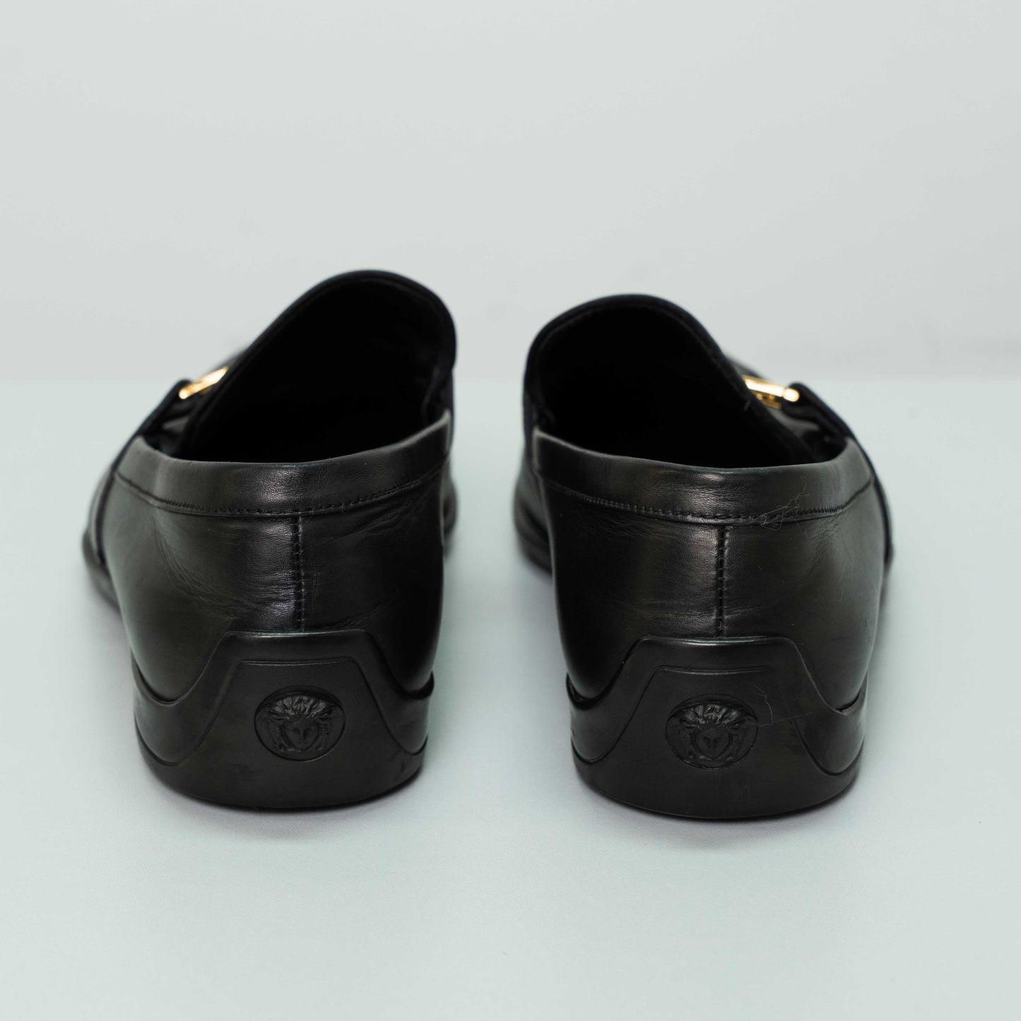 Versace Black Leather Medusa Slip-On Dress Loafers