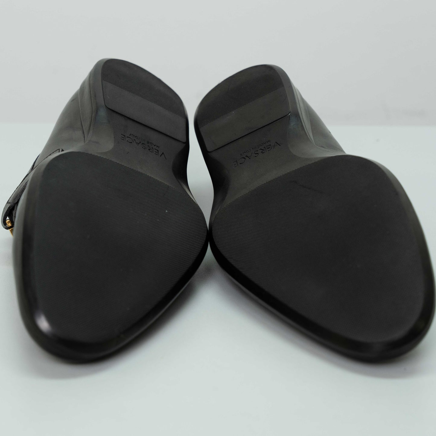 Versace Black Leather Medusa Slip-On Dress Loafers